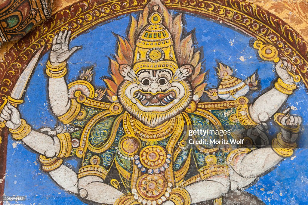 Mural, Hindu deity, Srirangam temple complex, Tiruchirappalli, Tamil Nadu, India