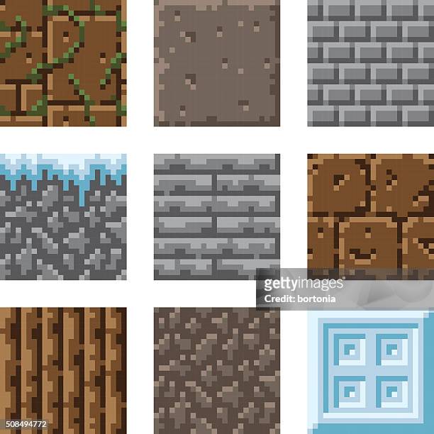 stockillustraties, clipart, cartoons en iconen met pixel art seamless gaming terrain tiles - 8 bit game