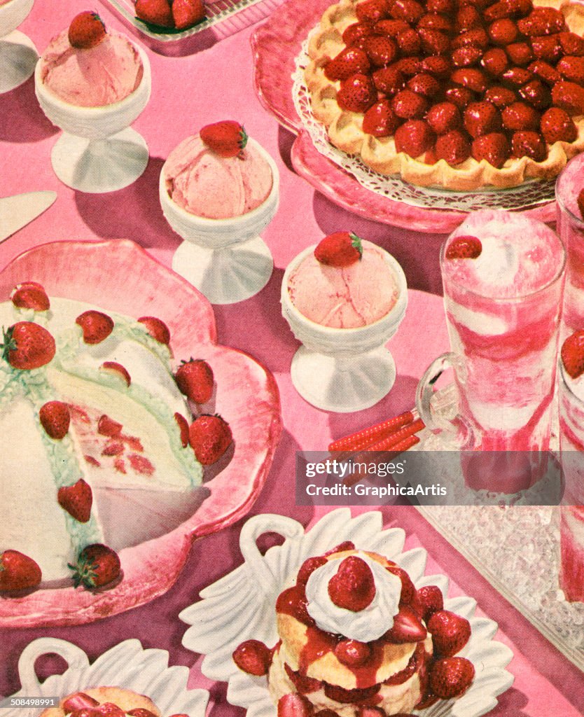 Variety Of Strawberry Desserts