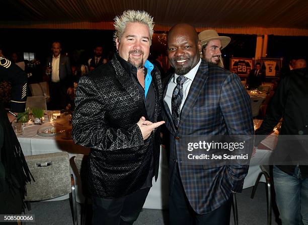 Chef Guy Fieri and former NFL player Emmitt Smith attend Haute Living And Louis XIII Celebrate Jim Brown's 80th Birthday on February 4, 2016 in San...