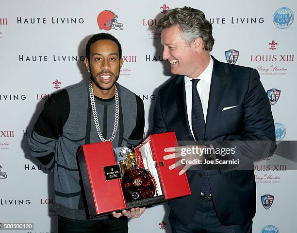 Rapper Ludacris and Vice President Louis XIII Americas, Yves De Launay attend Haute Living And Louis XIII Celebrate Jim Brown's 80th Birthday on...