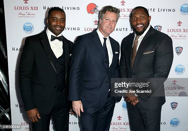 Former New York Jets player Curtis Martin, Vice President Louis XIII Americas, Yves De Launay, and ESPN personality Ray Lewis attend Haute Living And...