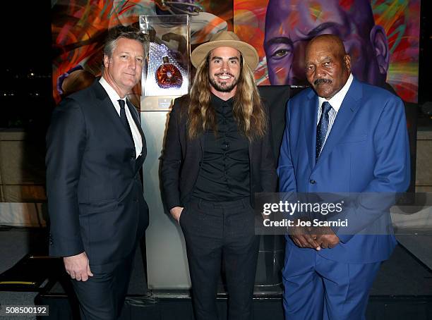 Vice President Louis XIII Americas, Yves De Launay, artist MADSTEEZ, and former Cleveland Browns running back and NFL Hall of Famer Jim Brown attend...