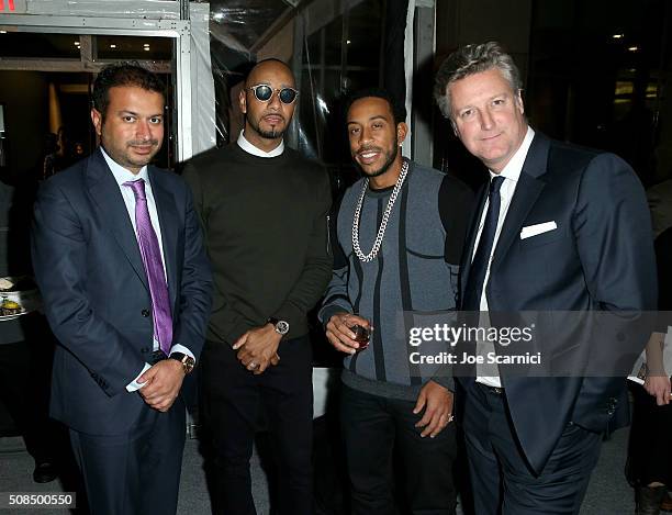 Kamal Hotchandani, Hip-hop artist Swizz Beatz, rapper Ludacris, and Vice President Louis XIII Americas, Yves De Launay attend Haute Living And Louis...