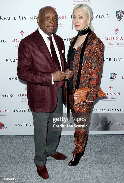 Former San Francisco mayor Willie Brown and Sonya Molodetskaya attend Haute Living And Louis XIII Celebrate Jim Brown's 80th Birthday on February 4,...