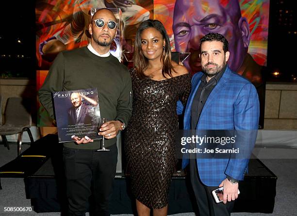 Hip-hop artist Swizz Beatz, Monique Brown, and Seth Semilof attend Haute Living And Louis XIII Celebrate Jim Brown's 80th Birthday on February 4,...