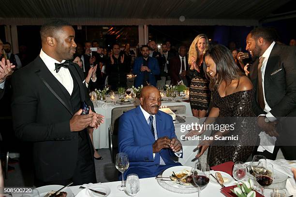 Former New York Jets player Curtis Martin, former Cleveland Browns running back and NFL Hall of Famer Jim Brown, and Monique Brown attend Haute...