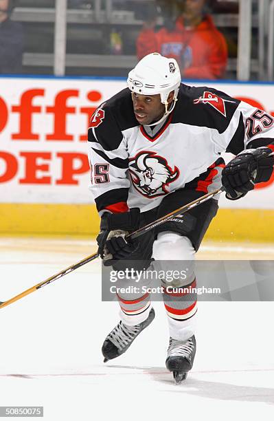 Right wing Mike Grier of the Buffalo Sabres skates on the ice during the game against the Atlanta Thrashers at the Philips Arena on March 17, 2004 in...