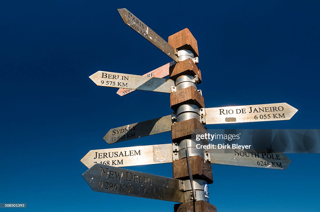 Signpost, Cape Point, Cape of Good Hope National Park, Western Cape, South Africa, Africa