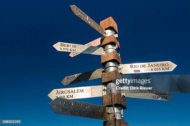 signpost, cape point, cape of good hope national park, western cape, south africa, africa - cape peninsula stock pictures, royalty-free photos & images