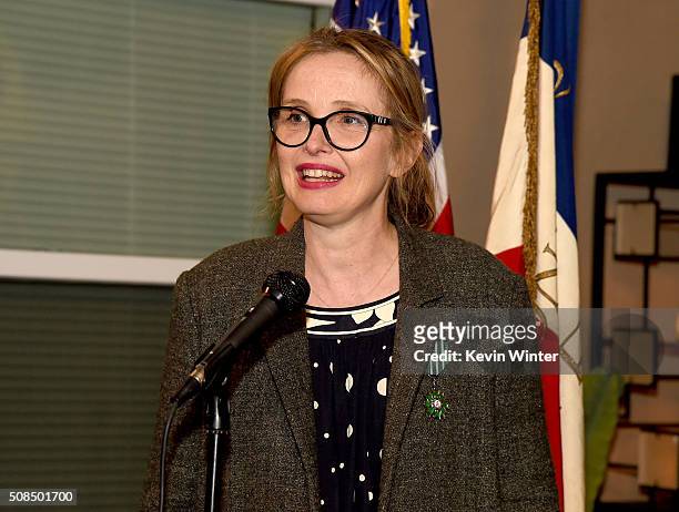 Actress Julie Delpy receives the French Order of Arts and Letters award at a reception and award ceremony at La Residence de France on February 4,...