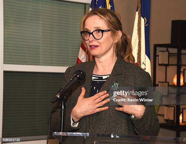 Actress Julie Delpy receives the French Order of Arts and Letters award at a reception and award ceremony at La Residence de France on February 4,...