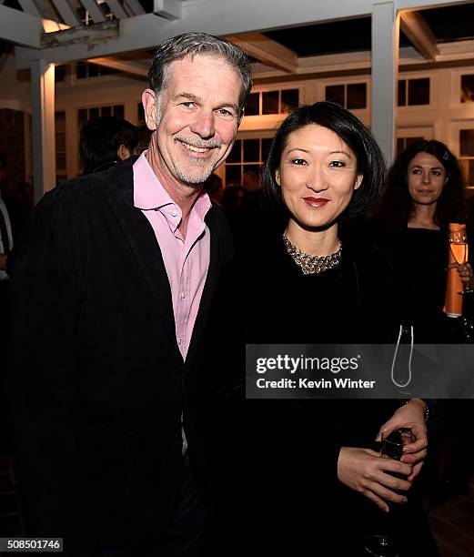 Reed Hastings, Co-Founder and CEO, Netflix and Mme Fleur Pellerin, French Minister of Culture and Communications pose at a reception and award...
