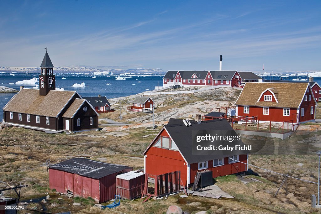 Ilulissat with Zion Church and hospital, Greenland