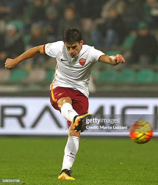 Diego Perotti of AS Roma in action during the Serie A match between US Sassuolo Calcio and AS Roma at Mapei Stadium - Città del Tricolore on February...