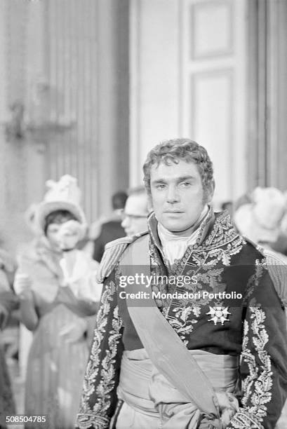 French actor Robert Hossein playing Francois Joseph Lefebvre on the set of the film 'Madame ' , 1961.