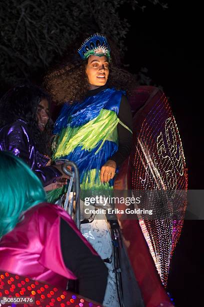 Solange Knowles rides in the Krewe of Muses parade on February 4, 2016 in New Orleans, Louisiana.