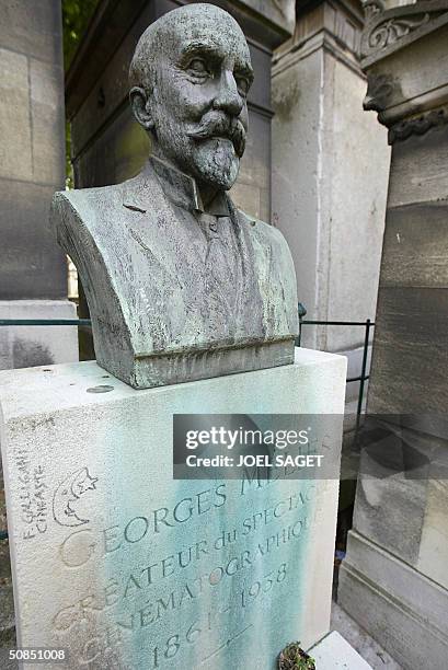 Photo taken 14 May 2004 of French Georges Melies' gravestone at Pere Lachaise Cemetery in Paris. Pere Lachaise is the largest cemetery in Paris and...