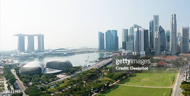 aerial view of the singapore city skyline - singapore city day stock pictures, royalty-free photos & images