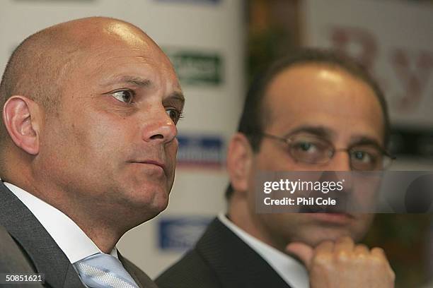 Ray Wilkins , Assistant Manager of Millwall, and Chairman Theo Paphitis during a press conference before this weekend's FA Cup Final between...