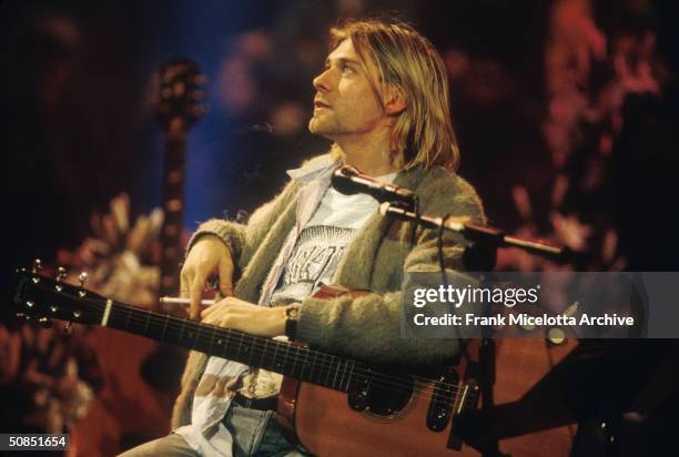 Kurt Cobain of Nirvana during the taping of MTV Unplugged at Sony Studios in New York City, 11/18/93. Photo by Frank Micelotta.