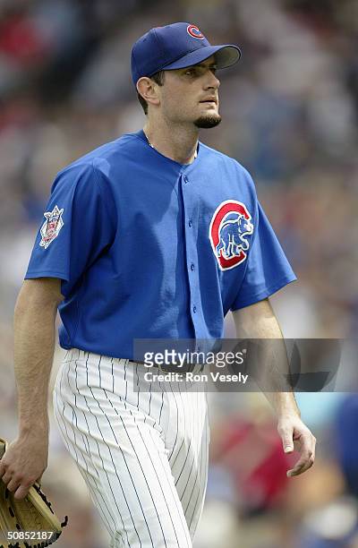 Pitcher Matt Clement of the Chicago Cubs walks during the game against the Arizona Diamondacks at Wrigley Field on May 6, 2004 in Chicago, Illinois....
