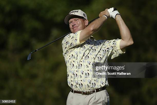 Woody Austin hits a shot during the second round of the Wachovia Championship at the Quail Hollow Club on May 7, 2004 in Charlotte, North Carolina.