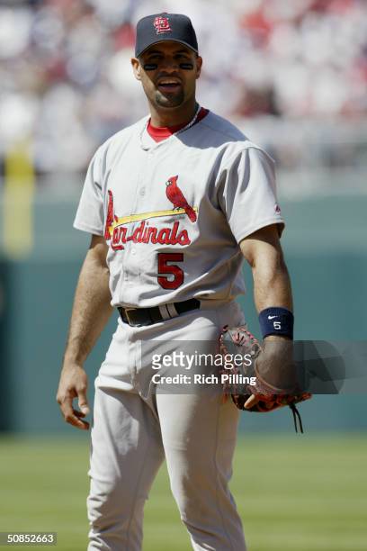 First baseman Albert Pujols of the St. Louis Cardinals in the field during the game against the Philadelphia Phillies at Citizens Bank Park on May 6,...