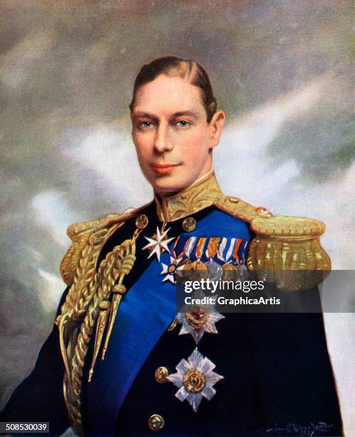 Coronation portrait of King George VI, by John Helier Lander, screen print, 1937.