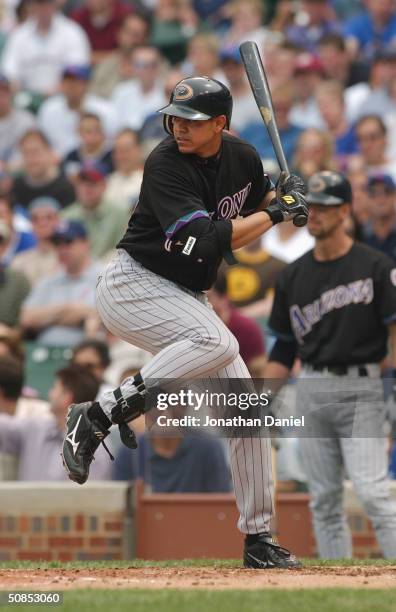 Third baseman Alex Cintron of the Arizona Diamondbacks at bat during the game against the Chicago Cubs on May 6, 2004 at Wrigley Field in Chicago,...