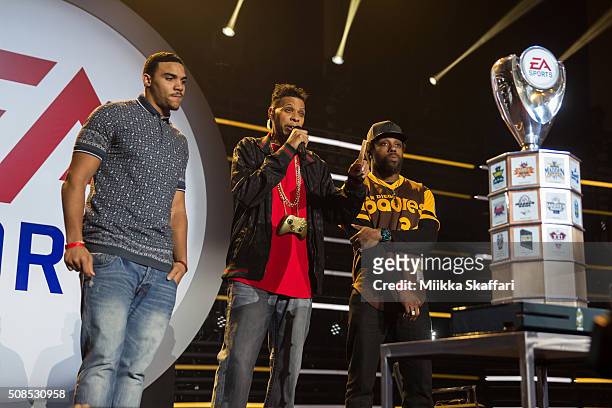 Jordan Reed and Eric Berry get ready to face each other in Madden Bowl XXII at Nob Hill Masonic Center on February 4, 2016 in San Francisco,...