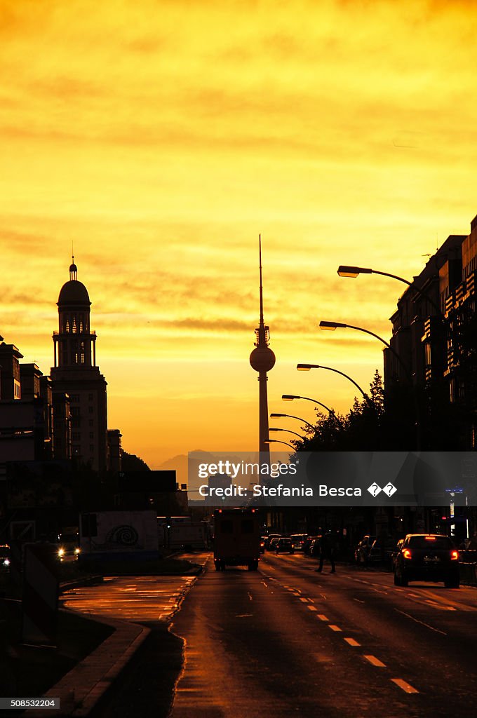 Yellow sky at sunset time in Berlin