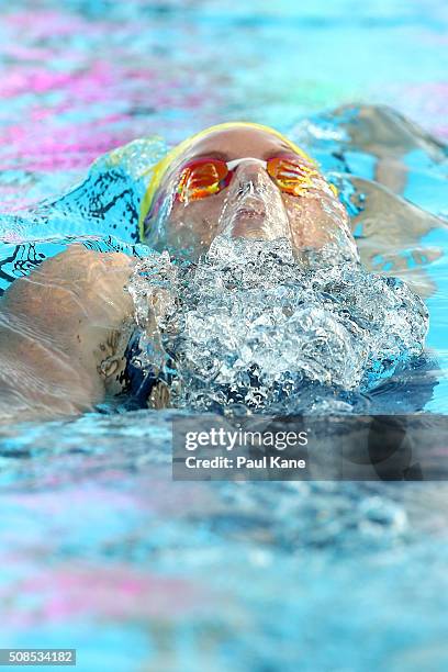 Emily Seebohm of Australia competes in the Women's 2oo metre Backstroke during the 2016 Aquatic Superseries at HBF Stadium on February 5, 2016 in...