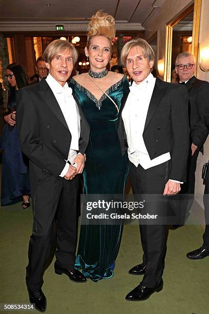 Arnold Wess, Oskar Wess and Helena Fuerst during the Opera Ball Vienna 2016 at Vienna State Opera on February 4, 2016 in Vienna, Austria.