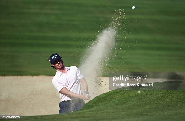 Kristoffer Broberg of Sweden plays from a bunker on the 14th hole during the second round of the Omega Dubai Desert Classic at the Emirates Golf Club...