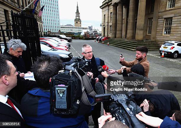 Family spokesman Robin Palmer speaks to the media outside Newcastle Crown Court after the family of PC David Rathband lost the civil court case they...
