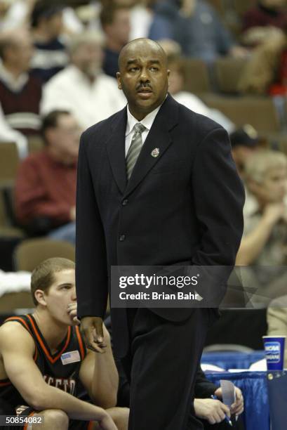 Head coach John Thompson of the Princeton Tigers watches from the sideline during a first round game in the NCAA Men's Basketball Tournament against...