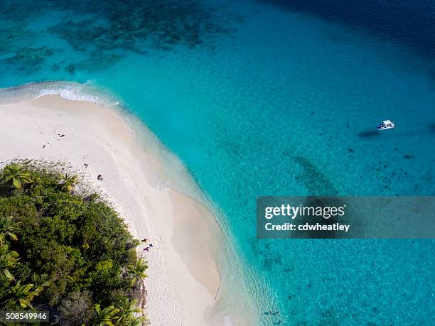 aerial view of sandy cay, british virgin islands - cay stock pictures, royalty-free photos & images