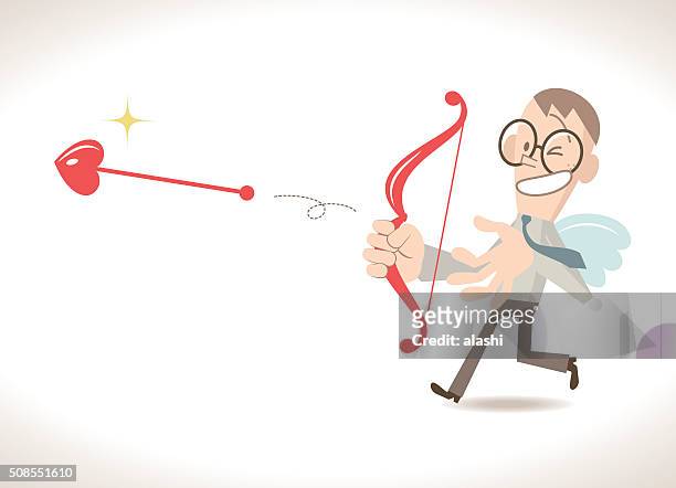 stockillustraties, clipart, cartoons en iconen met businessman cupid with wings and a bow, a heart arrow - amor