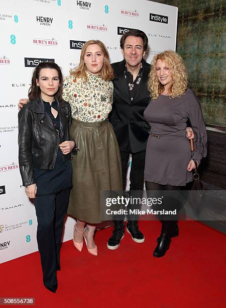 Honey Kinney Ross, Jonathan Ross and Jane Goldman attends the InStyle EE Rising Star Pre-BAFTA Party at 100 Wardour Street on February 4, 2016 in...