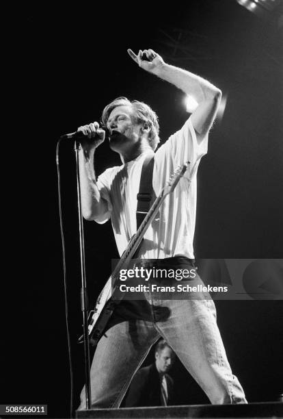 Bryan Adams, vocal-guitar, performs at the Ahoy hal in Rotterdam, Netherlands on 13th November 1991.