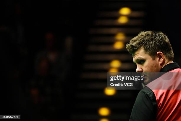 Ryan Day of Wales reacts during the second round match against Stuart Bingham of England on day three of German Masters 2016 at Tempodrom on February...