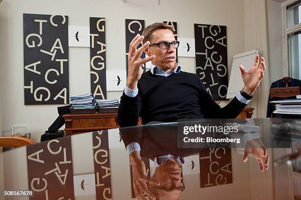 Alexander Stubb, Finland's finance minister, gestures whilst speaking during an interview in Helsinki, Finland, on Friday, Feb. 5, 2016. We should be...
