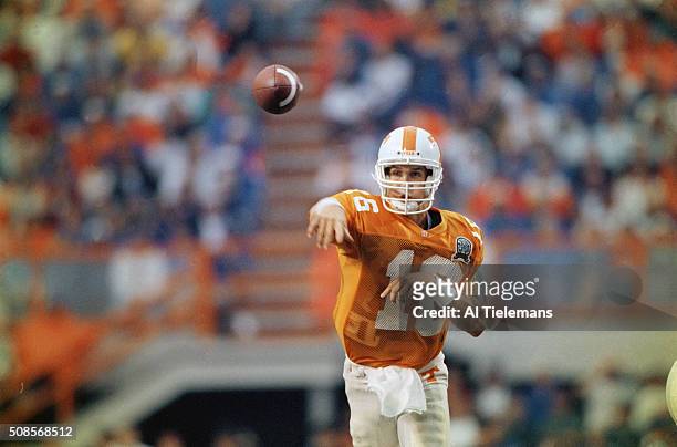 Tennessee QB Peyton Manning in action, pass vs Florida at Neyland Stadium.. Knoxville, TN 9/21/1996 CREDIT: Al Tielemans