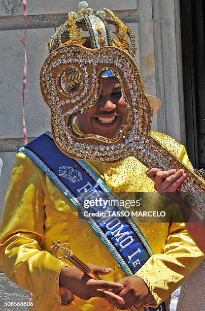 Carnival King Momo, Wilson Dias da Costa Neto poses after receiving the keys to the city during the official launching of the 2016 Carnival in Rio de...