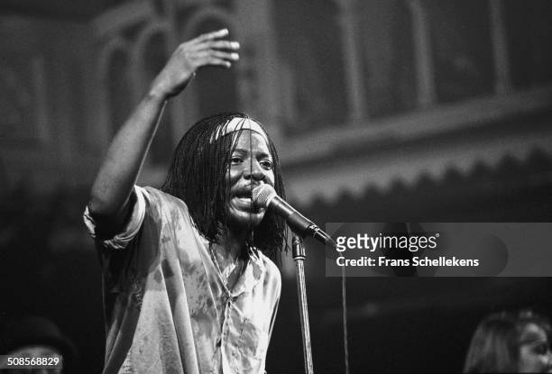 Senegalese singer Alpha Blondy performs at the Paradiso in Amsterdam, Netherlands on 1st June 1992.
