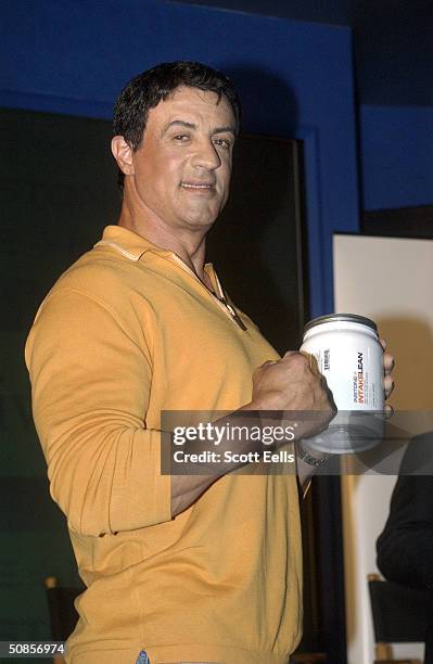 Actor Sylvester Stallone launches a new nutritional product line called "Instone" May 19, 2004 in New York City. Stallone helped create the line...