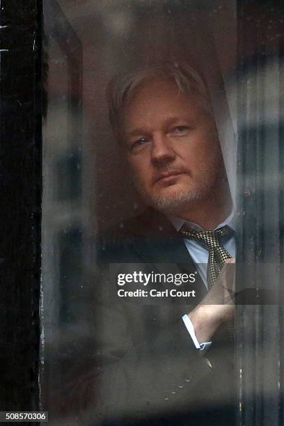 Wikileaks founder Julian Assange prepares to speak from the balcony of the Ecuadorian embassy where he continues to seek asylum following an...