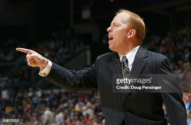 Head coach Mick Cronin of the Murray State Pacers points during the first round game of the NCAA Division I Men's Basketball Tournament against the...