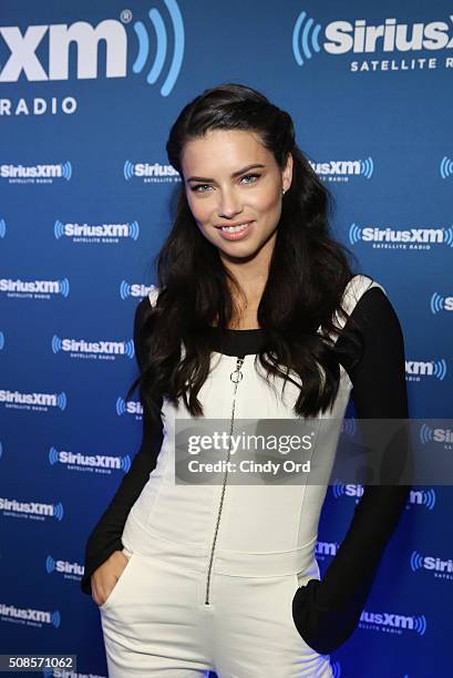 Model Adriana Lima visits the SiriusXM set at Super Bowl 50 Radio Row at the Moscone Center on February 5, 2016 in San Francisco, California.